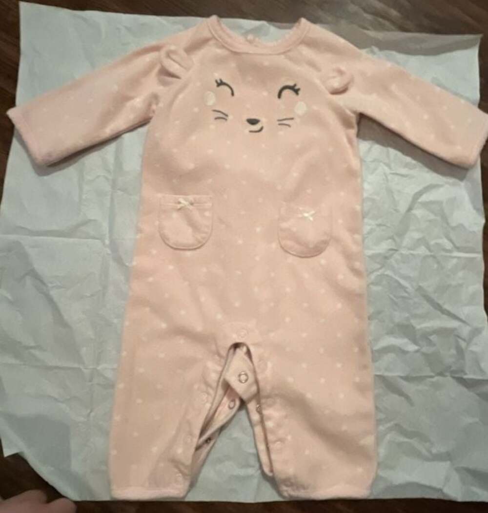 Carter's Baby Girl Pink Polka Dot Fleece Footless Romper Size 3 Months